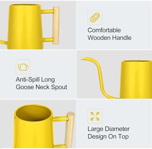 Watering Can Indoor Plants, 35 oz/1000 ml Metal Stainless Steel Watering Can Pot with Long Spout for Indoor House Plants Bonsai Outdoor Garden Flower Decorative (Yellow) - Image 5