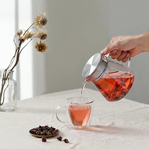 CNGLASS One-Touch Glass Teapot with Stainless Steel Filter Lid,20oz(600ml) Glear Tea Kettle Stovetop Safe,Borosilicate Glass Tea Pots for Loose Leaf Tea - Image 3