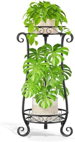 LASZOLA Metal Corner Plant Flower Stand Tall Indoor Outdoor, 2 Tiers Black by LASZOLA