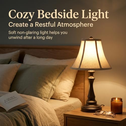 Traditional Table Lamp, Brown Vintage Desk Lamp with Fabric Shade - Image 2