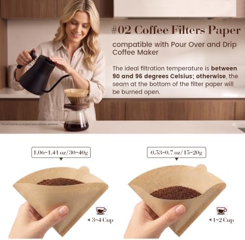 Clinuse 200Pcs Cone Coffee Filters #2, Unbleached Size 02 Coffee Filter - Image 4