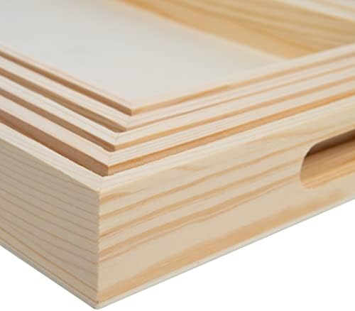 Wooden Nested Serving Trays, Unfinished Rectangle Trays with Cut-Out Handles for Crafts, Ottomans, Serving and Home Décor – Set of 5 - Image 5