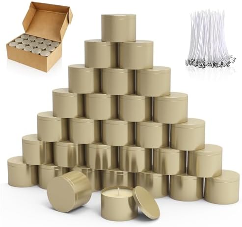 PCREGPAE 8OZ Champange Candle Tins Cans with Lids，Wicks for Making Candles by Unknown