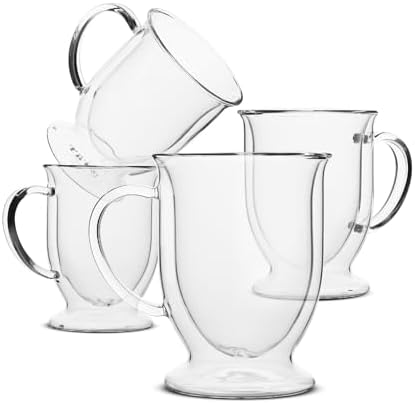 BTaT- Double Walled Glass Coffee Mugs, 16 oz, Set of 4, Glass Coffee Cups with Handle, Insulated Clear Coffee Mug for Hot and Cold Beverages, Cappuccino, Latte, Tea, Americano, Microwave Safe by BrewToATea