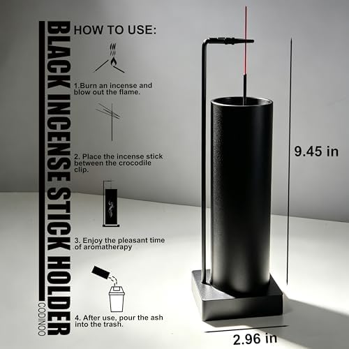 Incense Holder for Sticks,Incense Burner Holder,Modern Incense Holder for Stick with Glass Ash Catcher,Insence-Stick Holder [Anti-Ash Flying] for Yoga Spa (Upside Down Full Black) - Image 2