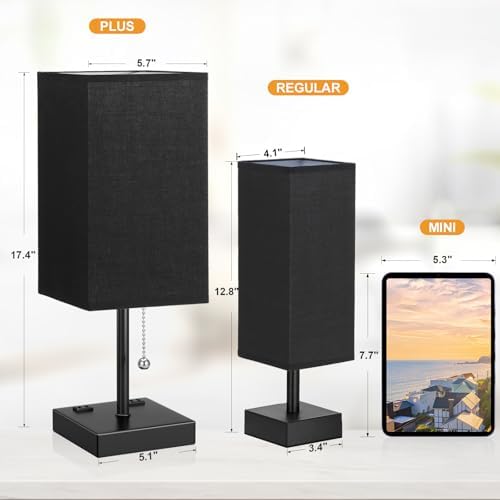 Black Lamp for Bedroom - 3 Color Temperatures, USB A+C, 2 AC Outlets - Image 4