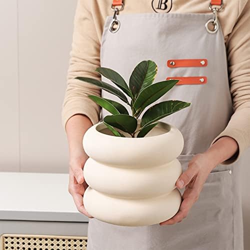 Ceramic Plant Pot Indoor, 6.5 Inch Beige Unglazed Flower Pot with Drainage Hole, Bubble Design Ceramic Planter for Home & Office Decor - Image 4