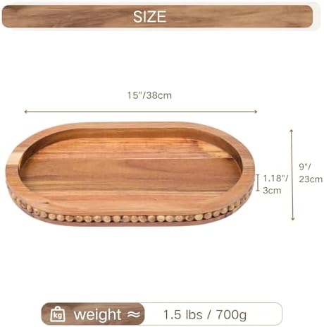 Decorative Oval Acacia Wood Tray for Coffee Table Home Decor - Image 2
