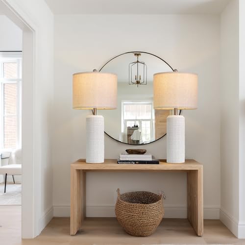 PoKat 27.5'' Tall Table Lamps for Living Room Set of 2, Stone-Like Ceramic Bedroom Lamps for Night Stands, Farmhouse Bedside Lamps for Bedroom Living Room, Nightstand Lamps for End Table, Hallway - Image 3