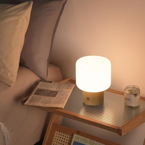 MAGCHARM Halo Mushroom Lamp, 5W Cute Cordless Rechargeable Table Lamp with Glass Shade, 3 Color Temps LED Dimmable Ambient Lighting, Small Retro Touch Bedside Light for Bedroom Decor, Mustard Yellow - Image 5