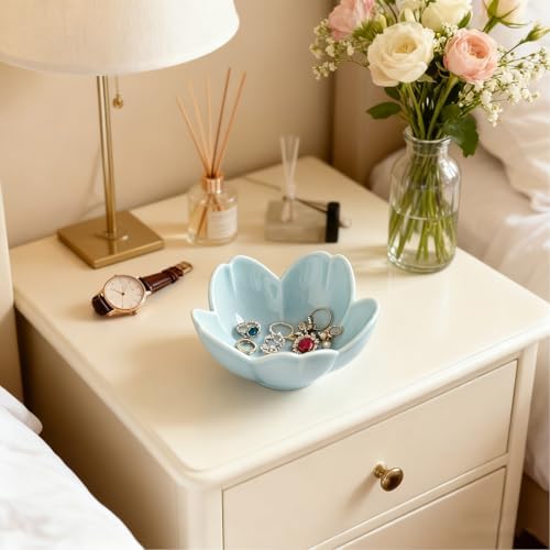 Flower Ring Dish Jewelry Tray, Ceramic Jewelry Dish, Cute Small Trinket Tray, Nightstand Bathroom Decor Ring Holder, Jewlery Plate Bowl for Christmas Friendship Birthday Gifts for Women Mom - Image 6