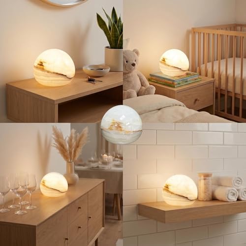 Natural Marble Lamp Cordless Touch Control Night Light 3-Way Dimmable Pat Light LED Ambient Glow Lamp Type-C Rechargeable Portable Stone Bedside Desk Lamp Zen Home Decor (4.33x4.33x3.15in) - Image 3