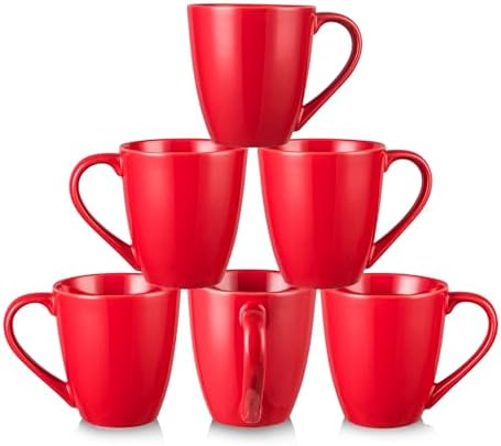 vicrays Coffee Mug Set, 12 Ounce, Ceramic Mug for Men, Women, Unique Glazed Mugs with Handle for Coffee, Tea, Milk, Cocoa, Cereal - Set of 6 Red by VicraysCeramic