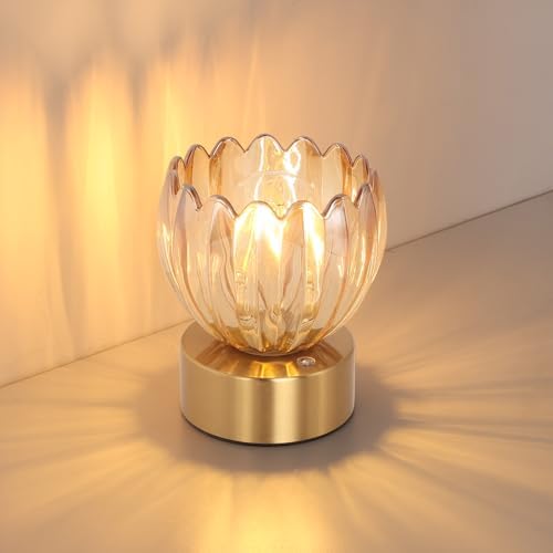 Shenmoyl Cordless Small Table Lamp with 5200mAh Battery & Touch Control, Battery Operated Tulip Table Lamp with 3 Colors, Rechargeable Mini Table Lamps for Bedsides, Bedroom, Nightstand (Amber) by Shenmoyl