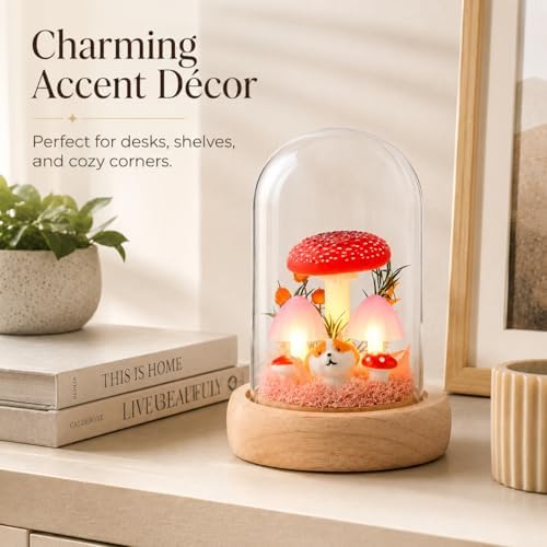 QUELIEN Mushroom Lamp in Glass Dome,Mushroom Gifts for Women - Warm White LED Night Light for Bedroom Decor,Birthday Party Decorations,Ideal Birthday Gift Valentines Gift - Image 6