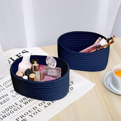 ABenkle 【2 Pack】 Small Woven Baskets, Tiny Oval Shallow Storage Baskets, Mini Cotton Rope Empty Decorative Basket, Boho Little Organizer Bins for Bathroom, Cat Dog Toy Gifts Basket - Image 6