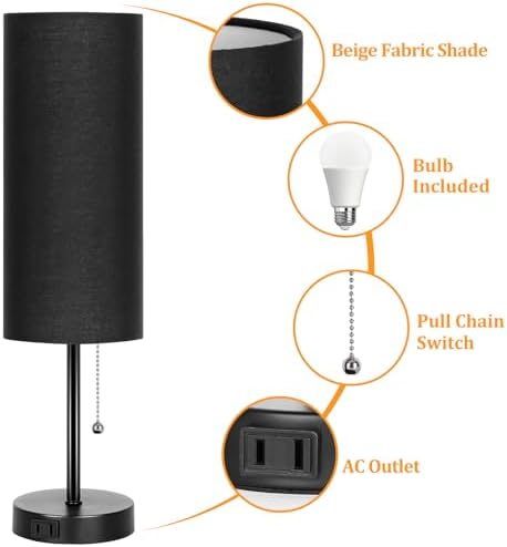 Dott Arts 18" Table Lamp for Bedroom, 3-Color Bedside Lamps with Pull Chain - Image 4