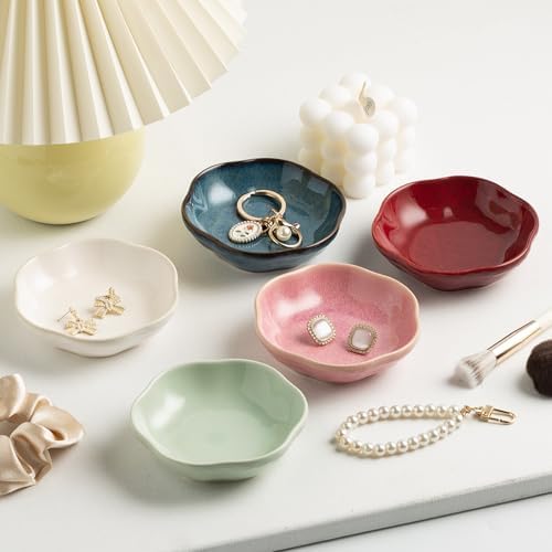 BEUNAIZER Ceramic Ring Dish, 4.3 in Flower Jewelry Tray with Raised Sides - Image 6