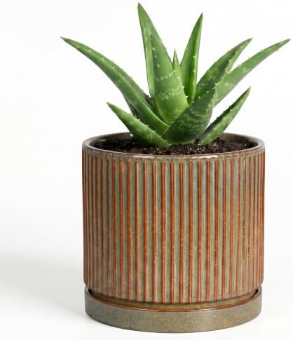 4 Inch Pots for Plants, Ceramic Plant Pots with Saucer, Retro Brown by Unknown