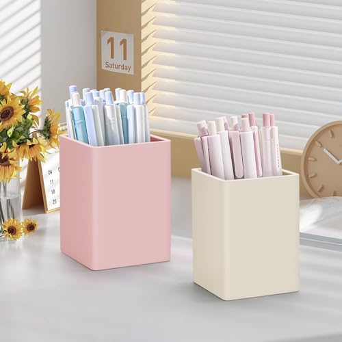 Pen Holder for Desk,Nordic Elegance Square Silicone Pencil Holder Soft Minimalist Desk Pen Cup Stand Waterproof Multifunctional Office Supplies for Home,Kids and School(Pink) - Image 7
