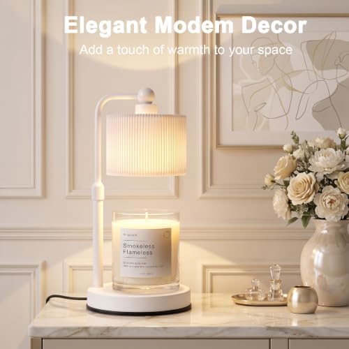 Candle Warmer Lamp with Timer, Modern Candle Warmer for Jar Candles, Electric Wax Warmer, Includes 2 Bulbs, Housewarming, Birthday Gift for Women, Mom - White Pleated - Image 4