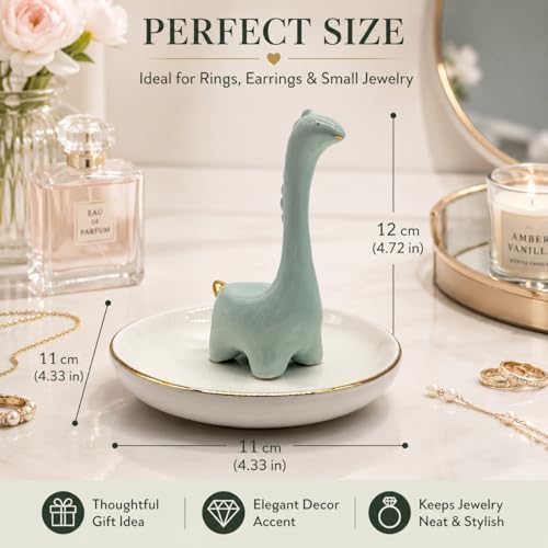 Ring Holder Dinosaur Jewelry Dish, Ceramic Dino Trinket Tray for Rings Earrings Necklace Bracelet, Animal Organizer for Vanity Nightstand Bathroom - Image 6