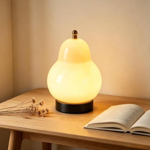 Bedside Touch Control Table Lamp,Pear Mini USB Rechargeable 3 Color Desk Lamp, Warm Ambient Portable Night Light for Bedroom Living Room Home Decor Ideal Gift for Men Women(Cream) by Unknown