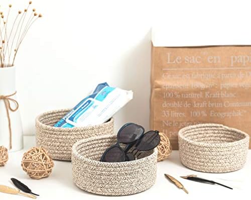 MINTWOOD Design Set of 3 Cotton Rope Nesting Bowls, Small Catch All Basket, Cute Closet Baskets and Bins for Shelves, Mini Table Basket Organizer for Small Accessories, Light Brown - Image 5