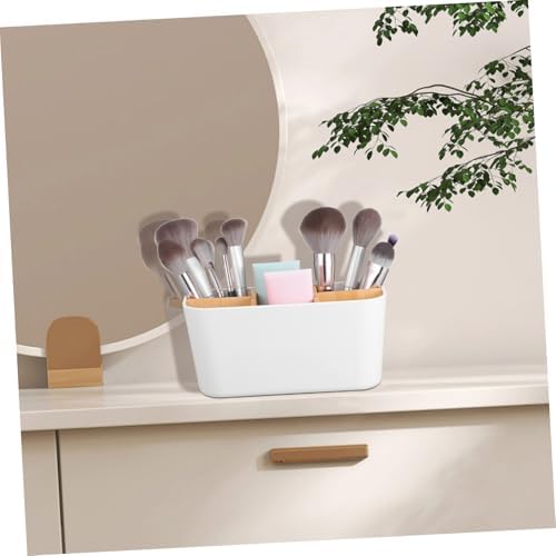 UKCOCO White Bamboo Desk Organizer with Multicompartment Design for Office - Image 4