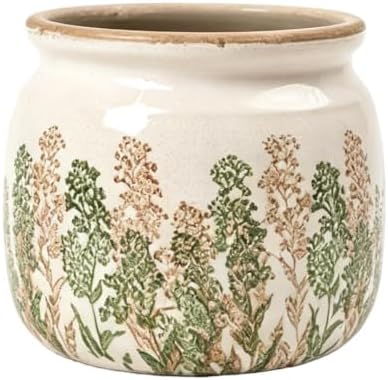 Small Ceramic Planter with Drainage – 4 Inch Vintage Flower Pot (Grass) by PotSonntag