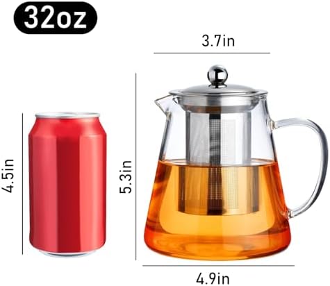 PARACITY Glass Teapot Stovetop 32 OZ, Borosilicate Clear Tea Kettle with Removable 18/8 Stainless Steel Infuser, Teapot Blooming and Loose Leaf Tea Maker Tea Brewer for Camping, Travel (950ML) - Image 2