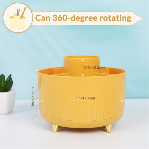 SKYDUE 360 Degree Rotating Desk Organizer, Dual-Purpose Pencil Pen Holder, Rotating Desk Pen Organizer with 5 Slots, Pencil Cup for Office, School, Home - Image 2
