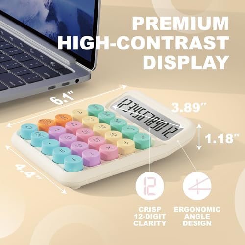 CATIGA Mechanical Switch Calculator, Colorful Calculator with 12 Digit Large LCD Display & Big Buttons for Office Desk, Classroom Math, Back to School Supplies, Cute Aesthetic Desk Accessories - Image 2