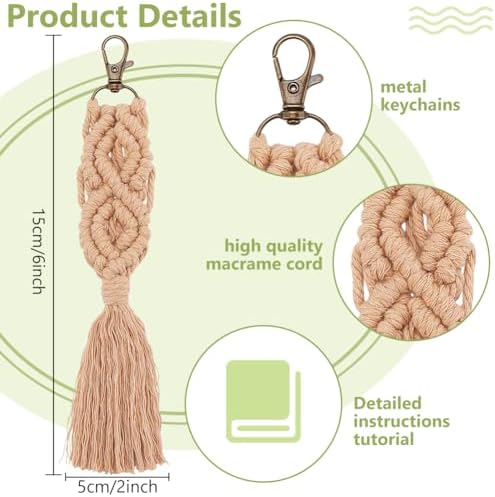 INFUNLY 6 Set DIY Macrame Boho Keychain Kits Cotton Macrame Keychain Kit for Women Charm Gift Handcrafted Aesthetic Tassel Macrame Keychain for Strap Phone Bags Macrame Adults Beginners - Image 3