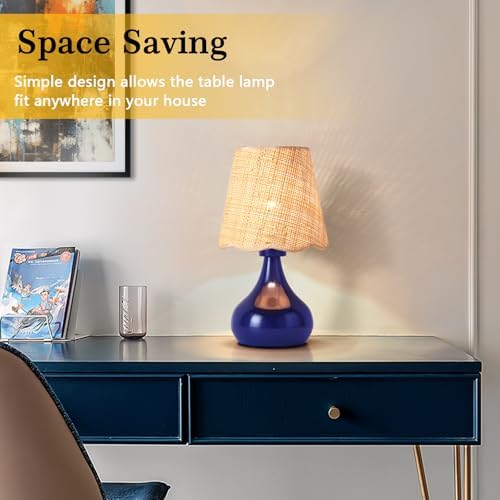 Ziqqeelam Navy Blue Small Table Lamp Touch Control, Farmhouse Bedside Lamps for Nightstand, Vintage Small Table Lamps for Small Spaces for Bedroom, Kitchen Counter, End of Table, Office - Image 5