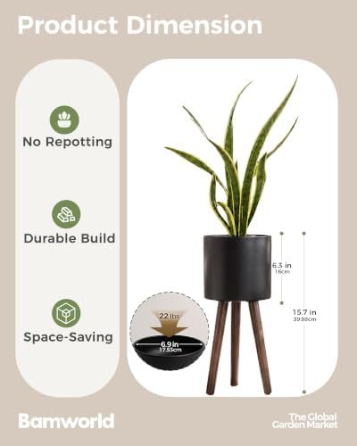 Bamworld Single Plant Holder for Indoor Plants Metal Planter Stand 6.9in - Image 3
