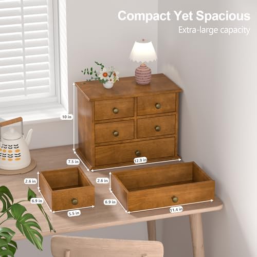 Oak Desk Organizer with Drawers, Durable Wooden Desktop Storage Box - Image 2