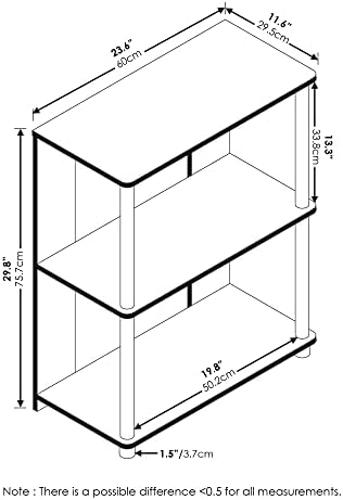 Furinno Jaya Simple Design 3-Tier Bookcase/Bookshelf/Display Rack with Stainless Steel Tubes, Americano - Image 3