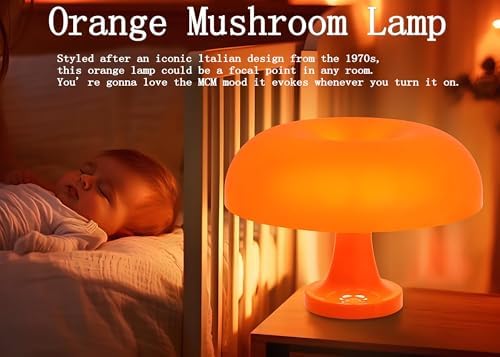 Orange Mushroom Lamp Dimmable Mushroom Table Lamp with 3 Lighting Modes Plug Donut 70s Retro Mid Century Lamp for Room Aesthetic Modern Lighting for Bedroom Living Room Home Decor & Gifts - Image 2