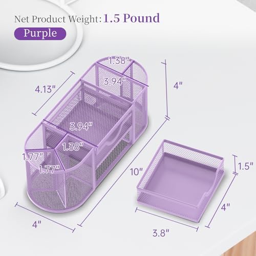 SUPEASY Mesh Desk Organizer, Pen Holder for Desk with 2 Drawers, Purple - Image 3