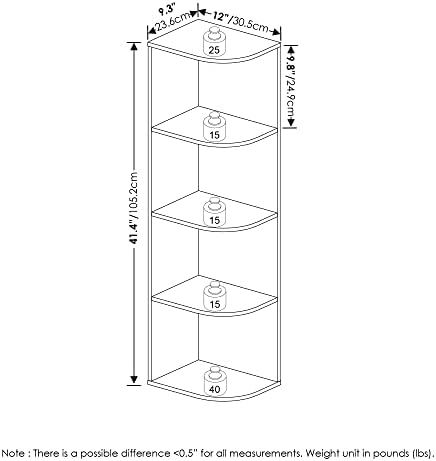 Furinno Pasir 4-Tier Corner Open Shelf Bookcase, French Oak - Image 3