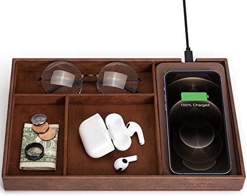 Valet Tray, Built in Wireless Charging Pad, Nightstand Organizer by wirelessfuturecharger