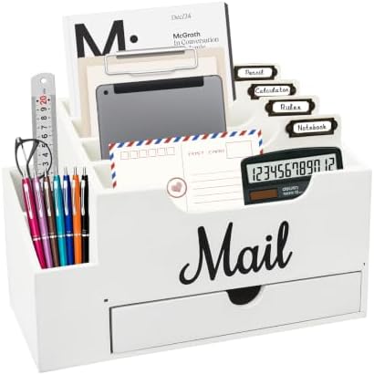 Wood Desk Organizer, Mail Organizer Countertop with 2 Pen Holders by Niciksty