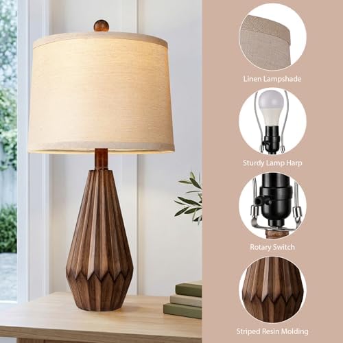 Hamucd 22” Set of 2 Modern Farmhouse Lamp for Living Room, Rustic Resin Beside Table Lamps with Linen Shade, Vintage Lamps for Nightstands Bedroom Entryway Decor - Image 6