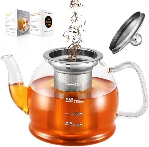 Glass Teapot, 33oz / 1000ml Teapot with Removable Infuser by MINOANT