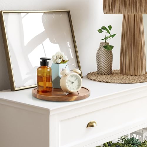 10 Inch Acacia Wood Round Tray, Wooden Decorative Coffee Table Tray Centerpiece Candle Holder for Farmhouse Kitchen Dining Room Home Bathroom Decor Coffee Table Decor and Accessories - Image 7