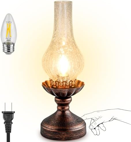 Vintage Table Lamp | Touch Control & 3-Way Dimmable Rustic Retro Farmhouse Bedside Lamp with Clear Glass Shade and LED Bulb for Bedroom, Living Room, Cabin, Office by LEDIKON