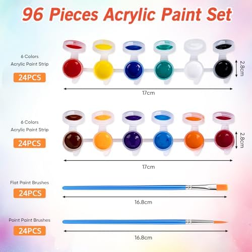 24 Pack Mini Acrylic Paint Set, 12 Colors Acrylic Paint Strips with 48 Brushes, Washable Paint for Kids & Adults Craft, 336 PCS Painting kit for Easter Eggs, Birthday, Party Favor, Classroom Art Gifts - Image 2