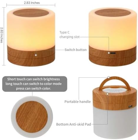 Nursery Night Light for Kids, USB Rechargeable Small Desk Lamp,13 RGB Colors & 4 Brightness & 1 Remote, Touch Bedside Cordless Table Lamp, Portable Night Lamp for Bedroom Living Room Home (Brown) - Image 3