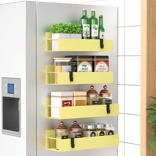 HuggieGems Metal Magnetic Spice Rack for Refrigerator Yellow, 4 Pack by HuggieGems